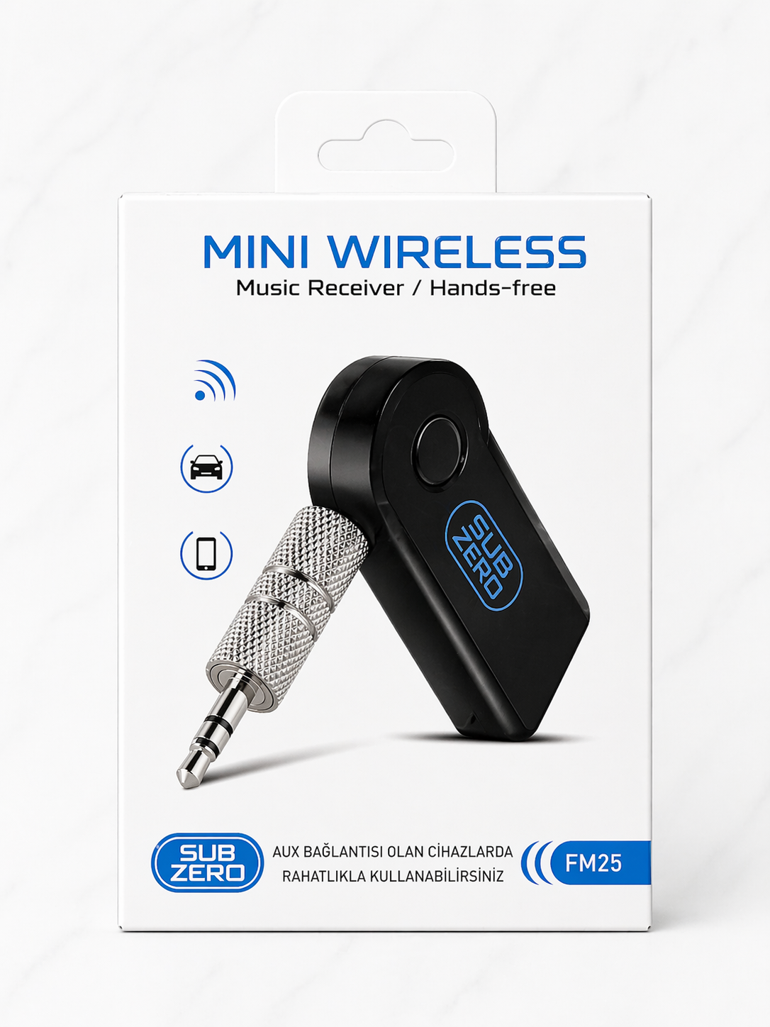 Subzero FM25 Mini Wireless AUX Bluetooth Receiver | Araç ve Ev İçin Handsfree Müzik Adaptörü
