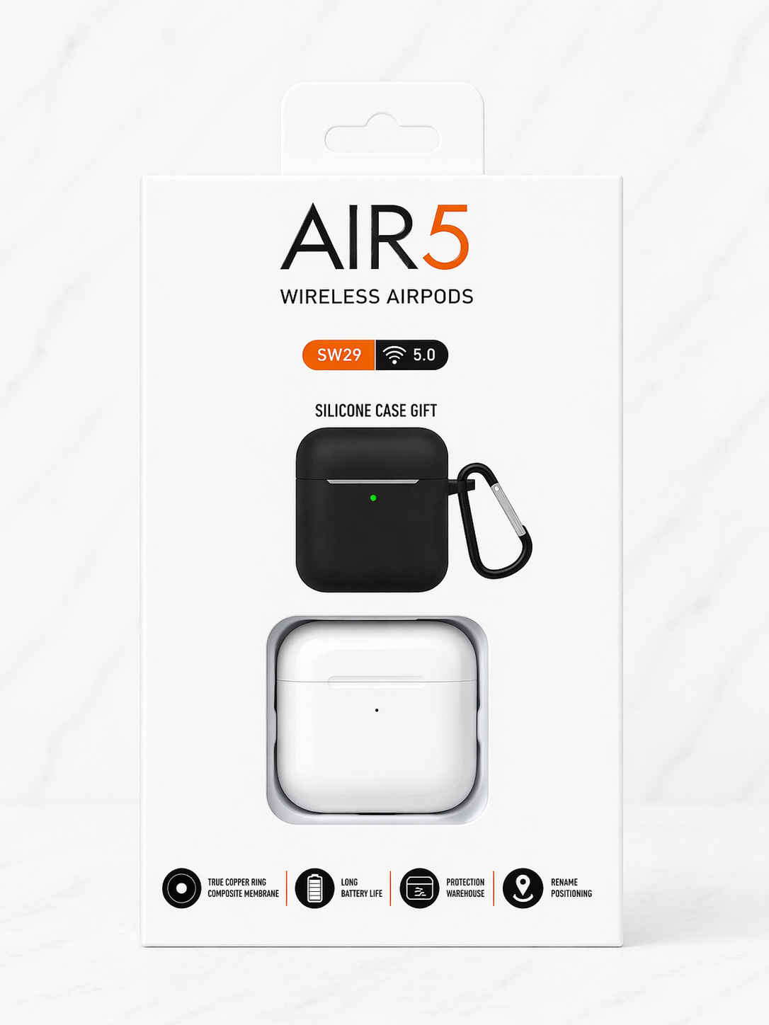 Air 5 SW29 Bluetooth 5.0 Kablosuz Kulaklık | Şarj Kutulu TWS | Silikon Kılıf Hediyeli