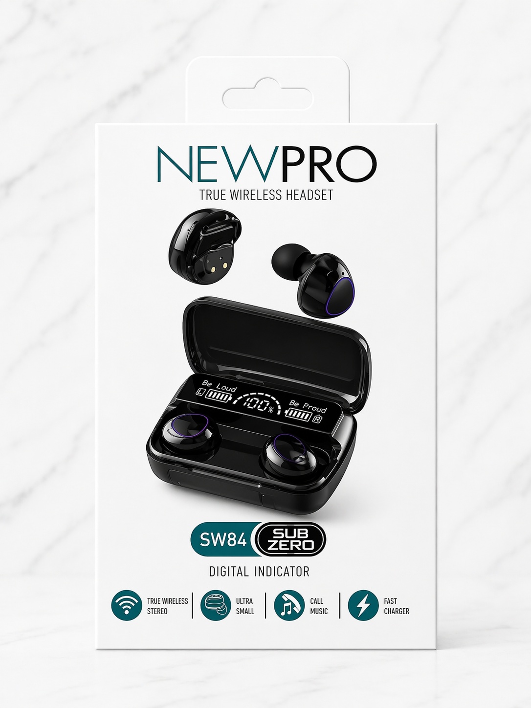 Subzero NEW PRO SW84 Bluetooth TWS Kablosuz Kulaklık | Dijital Göstergeli Şarj Kutusu | Siyah