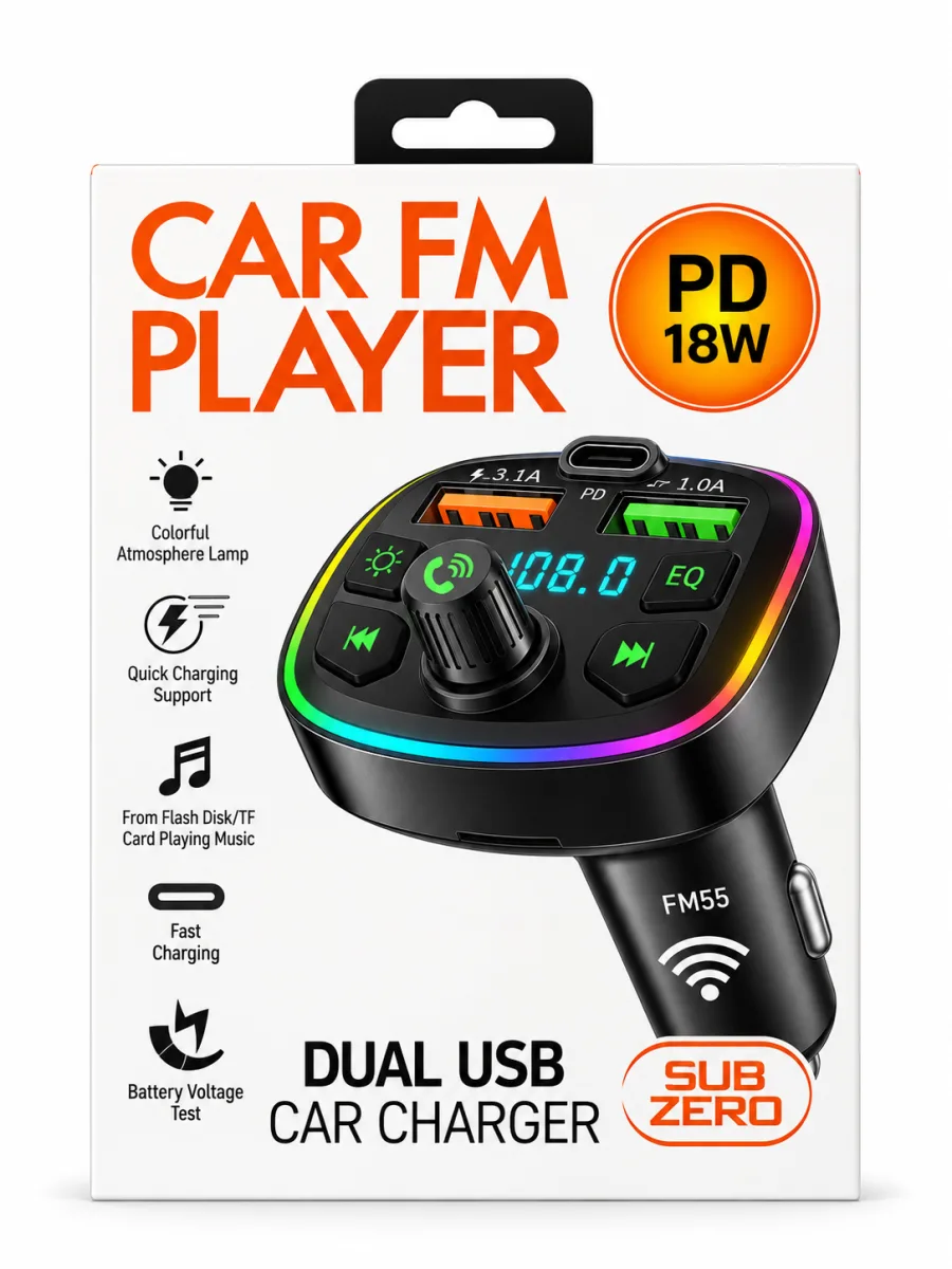 SUBZERO FM55 18W PD Bluetooth FM Transmitter Dual USB Araç Şarj Cihazı